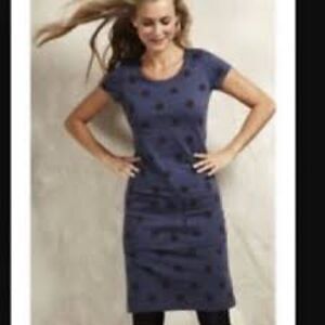 Boden Woman’s Polka Dot Knit Shift Short Sleeve Dress. Navy/Black Dot. Size 6.